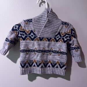 Old navy Gray Shawl Collar Knit Sweater with Navy & Mustard Pattern